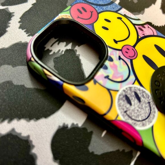 iPhone 14 Casely Smiley Stickers Case and Enamel Popsocket Yellow Smiley Face - Picture 9 of 13